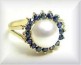 BEAUTIFUL GENUINE CULTURED WHITE PEARL AND DARK BLUE SAPPHIRE RING